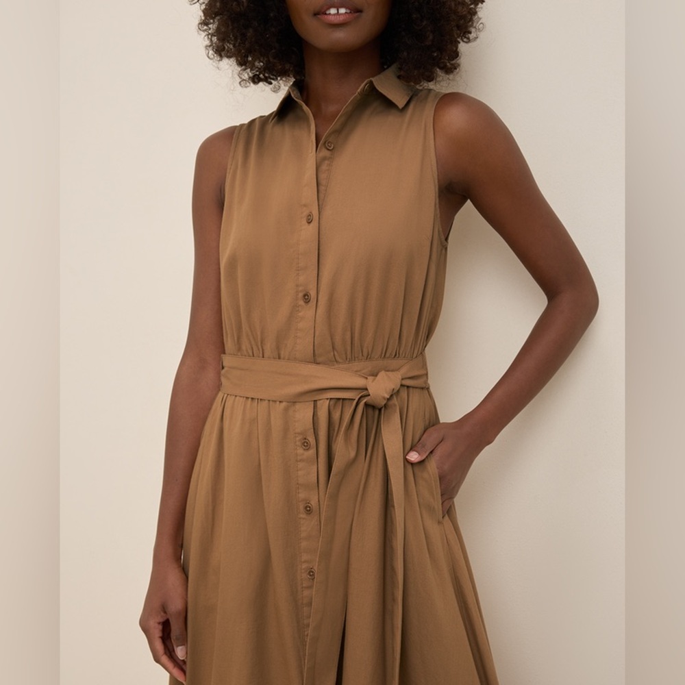 Pact 100% Organic Cotton Sunset Sleeveless Shirtdress in Brown Sugar - Picture 3 of 9